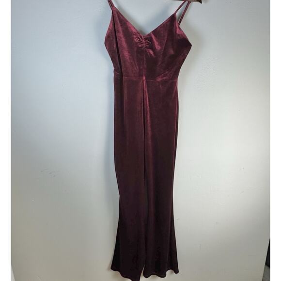 BY THE WAY Burgundy Velvet Wide Leg Romper Women’s Size M Jumpsuit Holiday Party - Picture 2 of 10